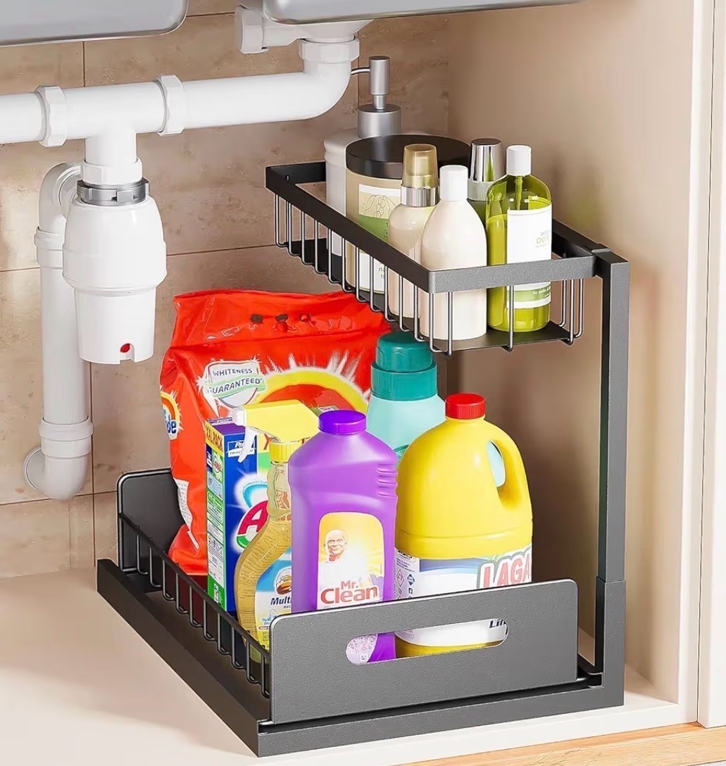 Under Sink Organizer and Storage, Slide Out Cabinet Organizer, Pull Out Sink Shelf for Kitchen Bathroom Laundry, Black