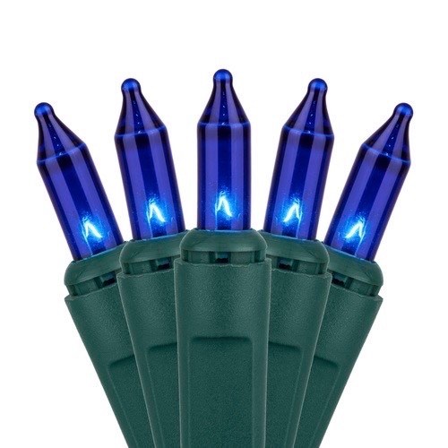 LIGHTSET MINI 100CT BLUE  Christmas Tree Lights  Connect up to 5 sets end-to-endIncandescent 100-count mini lightsetGreen wire21-foot total lengthBlue bulbsIndooroutdoor use
