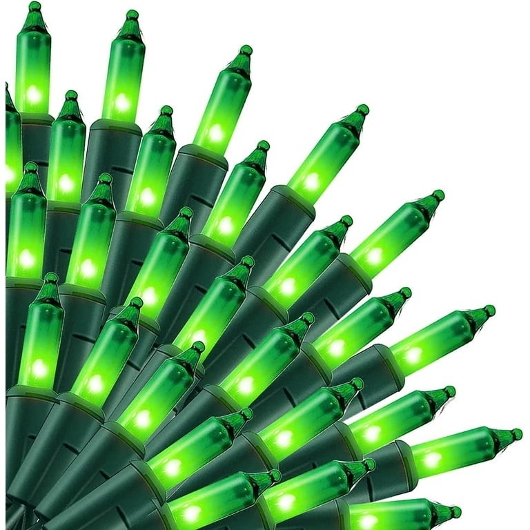 LIGHTSET MINI 100CT GREEN  Christmas Tree Lights  Connect up to 5 sets end-to-end Incandescent 100-count mini lightset Green wire21-foot total length Green Bulbs Indooroutdoor use