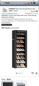 SONGMICS 10-Tier Shoe Rack with Cover, Shoe Storage Cabinet for 20 Pairs Free-Standing Shoe Storage Organizer for Closet, Entryway, Bedroom, 17.7 Wide, Black, RYLAN Collection