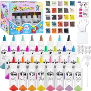 24 Colors Tie Dye Kit, Fabric Dye Set for Kids Adults PartiesPre-Filled Bottles, Just Add Water, Non Toxic Permanent Dye Art , All-in-One Easy DIY Art - Create Fun