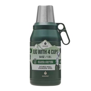 Manna Stack Jug, 64 Ounce (Green) 4 Metal Cups Inside Jug, Great for Camping and Cabins