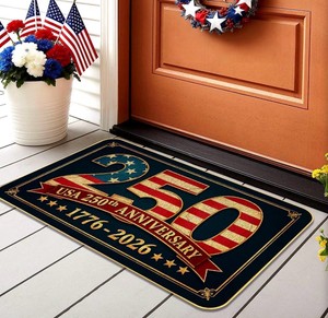 250th Door Mat, Patriotic Vintage USA Anniversary Outdoor Indoor Patio Entrance Door Mats Low Profile Non Slip Outside Inside Floor Mat Rugs for Home Decor 16 x 24