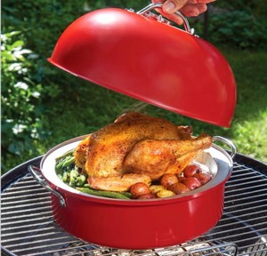 Nordic Ware Deluxe Kettle Smoker with 5 Woodchip Varieties, Red Color Metal