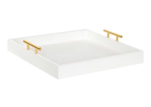 Kate and Laurel Lipton Tray, 16x16, White and Gold Color and Handle