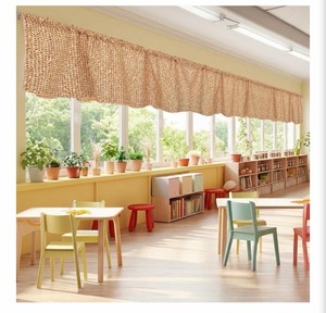 4 Pcs Burlap Style Classroom Window Curtains School Fabric Valance18x54 Rustic Farmhouse Burlap Curtains, Back to School Treatment, for Kindergarten Daycare Primary Bedroom Playroom Room