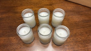 Six Pack of Candles, Clear Glass and white Wax