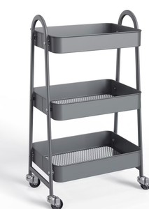 3-Tier Metal Rolling Utility Cart - Multi-Purpose Storage Organizer for KitchenOfficeLaundry
