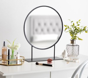 Kate and Laurel Rouen Modern Glam Round Metal Frame Table Mirror with Stand, Black - Retail $72