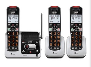AT&T BL102-3 DECT 6.0 3-Handset Cordless Phone for Home with Answering Machine, Call Blocking, Caller ID Announcer, Audio Assist, Intercom, and Unsurpassed Range, SilverBlack
