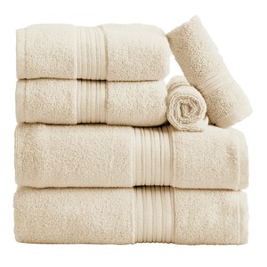 6 piece Cotton Bath Towel Set (Cooper Collection, 6 Piece Set) in ivory. 2 bath towel, 2 hand towel, 2 wash cloth.
