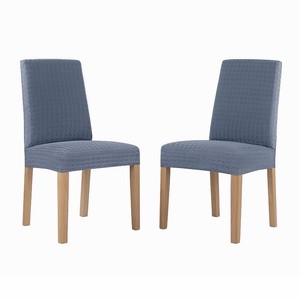 2 pack - Textured Stretch Fit Elastic Dining Chair Cover Pair - soft blue color
