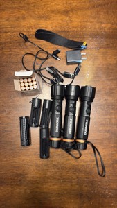 Duracell 3-Pack of Flashlights, Rechargable and Battery Powered, Comes With Box of AAA Batteries and all the Chargings Cords, Flashlights power on