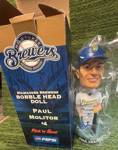 2003 MILWAUKEE BREWERS PAUL MOLITOR WHITE PIN STRIPES SGA BOBBLEHEAD  NIB