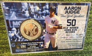 Aaron Judge 50 MLB Rookie Home Run Record Yankees 39mm Silver Plated Medallion