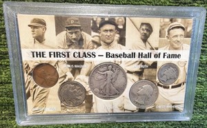 The First Class of Baseball Hall of Fame- Includes Babe Ruth, Ty Cobb, & More  5 Coins Displayed in Case