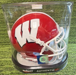 Riddell NCAA Mini Wisconsin Badges Football Helmet  White Facemask - GREAT FOR AUTOS 