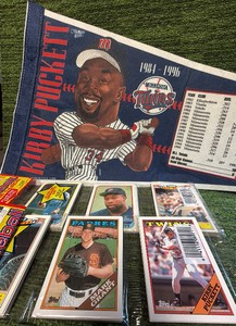 Kirby Puckett 3 Piece Lot  Pennant Showcasing Career  Two Loose Multi- Packs with Kirby on the Front 