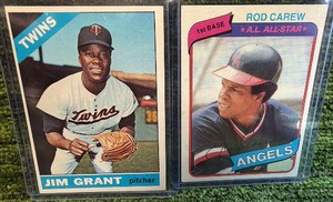 1966 Topps Baseball Jim Grant Minnesota Twins Card #40 AND 1980 Topps #700 Rod Carew Angels Baseball Card