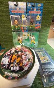 Green Bay Football Lot of 5 Memorabilia Pieces, Starting Lineups, Commemorative plate, Antonio Freeman Super Bowl Plaque