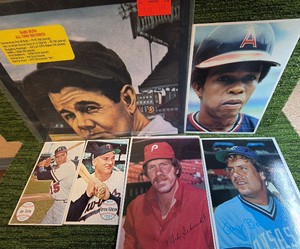 Mixed Baseball Lot 6 Pieces, Jumbo Cards, Babe Ruth Poster, Rod Carew Major League Baseball