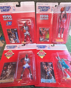 Starting Lineup Lot of 4 NBA STARS- SHAQuelle ONeil, Jerry Stackhouse, Latrell Sprewell, AND Muggsy Boggs