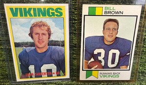 1972 Topps Fran Tarkenton #225 Minnesota Vikings 1973 Topps Vikings Bill Brown Football Card #474