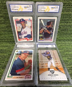 Mixed 4 Major League Baseball Trading Card Graded Slabs Sammy Sosa, Tim Slamon, Jim Thome, Jackson Chourio 