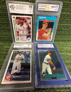 Graded Card Slab Lot of 4 Cards Ozzie Smith, Paul ONeil, Mike Piazza, & Mike Mussina MLB Trading Cards