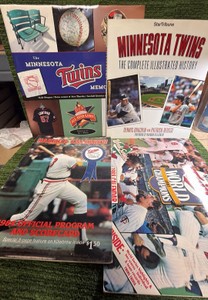 Minnesota Twins Memorabilia Lot- Two Large Books, 1984 ScorecardProgram, & World Series Calendar 