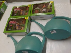 3 Mini Garden Fairy 4 pc Sets and 2 Plastic Watering Cans