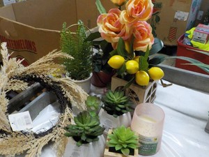 Artificial Plants, Wreath and Candle