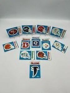 1987 Fleer NFL Team Action Football Logo Sticker Lot - Cowboys, Broncos, Giants, Dolphins, Steelers, Falcons, Colts, Seahawks, Bengals, Browns, 49ers, and Chiefs (NM)