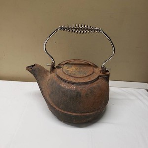 Antique Cast Iron Teapot with Metal Handle