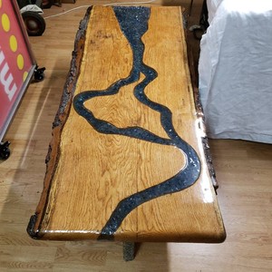 Beautiful Live Edge Wood Table with Resin River Inlay and Metal Washer Legs - Heavy