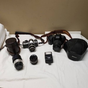 Nikon Camera Equipment Lot including Nikon FE Model, N6006 Model, Lenses, Flash, and Accessories
