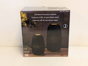 EVERGREEN LED BLACK PORCELAIN LANTERN 2PK