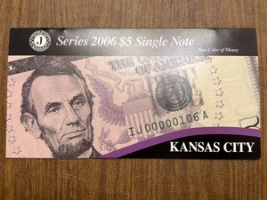 Series 2006 $5 Federal Reserve Note - Kansas City IJ00001873A