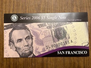 Series 2006 $5 Federal Reserve Note - San Francisco Presentation Folder