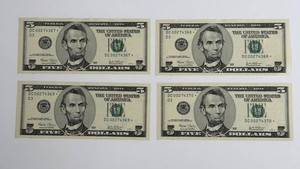Series 2003 $5 Star Notes - Four Consecutive Serial Numbers