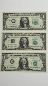 Vintage 1963 $1 Federal Reserve Notes - Consecutive Serials (Lot of 3)