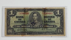 Vintage Canadian $1 Banknote - King George VI