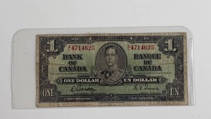 Vintage Bank of Canada One Dollar Banknote - King George VI