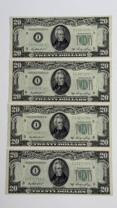 Four Consecutive United States $20 Federal Reserve Notes (Lot of 4)