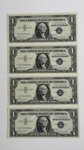 United States $1 Silver Certificates Series 1957A - Consecutive Serial Numbers (Lot of 4)