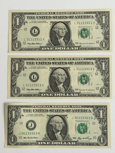 United States $1 Federal Reserve Notes - 3-Piece Set (Lot of 3)