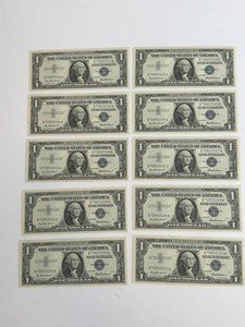 1957 United States $1 Silver Certificates - Consecutive Serial Numbers (Lot of 10)