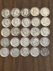 Roosevelt Silver Dimes - 1940s-1950s (Lot of 25)