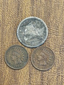 Vintage U.S. Seated Liberty Quarter & Indian Head Cents (Lot of 3)