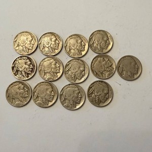 Buffalo Nickels - 13 Five-Cent Indian Head Coins, 1930s US